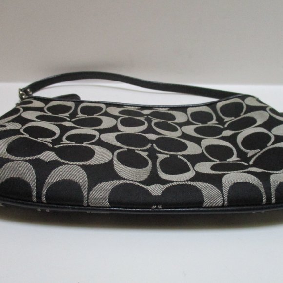 COACH Black and Gray CC Logo Canvas Medium Wristlet Clutch Bag - Picture 6 of 8
